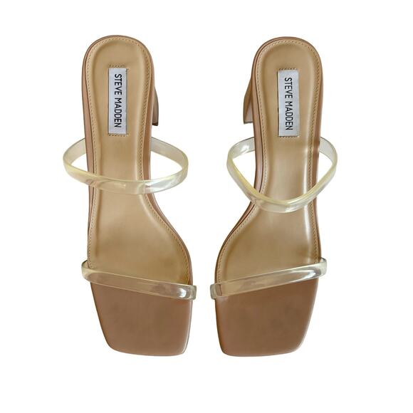 Steve Madden Lilah Tan/Clear Strap Block Heel Sandals Women's Size 10 - Picture 2 of 6